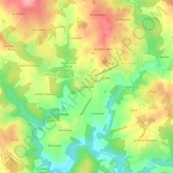 Carte topographique L'Autergie, altitude, relief