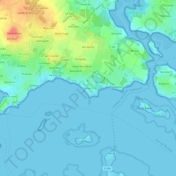 Carte topographique Penboc'h, altitude, relief