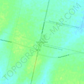 Carte topographique Cuatro Esquinas, altitude, relief