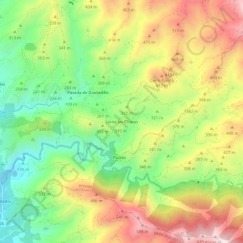 Carte topographique Loma las Chozas, altitude, relief