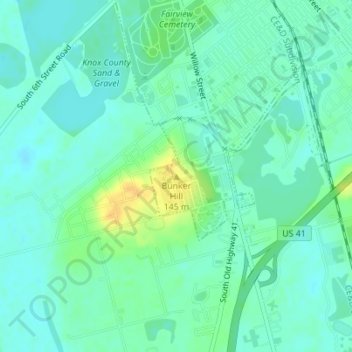 Carte topographique Bunker Hill, altitude, relief