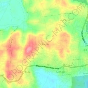 Carte topographique Gicharani, altitude, relief