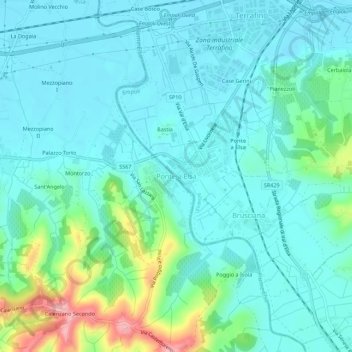 Carte topographique Ponte a Elsa, altitude, relief