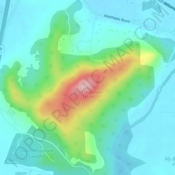 Carte topographique Short Mountain, altitude, relief
