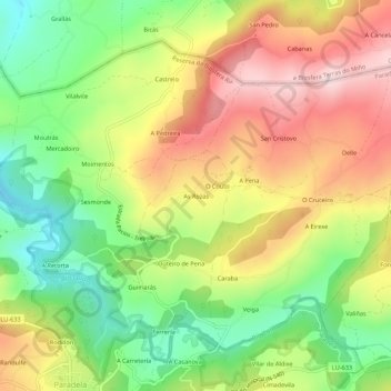 Carte topographique As Rozas, altitude, relief