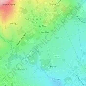 Carte topographique Debarde, altitude, relief