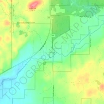 Carte topographique Parrish, altitude, relief