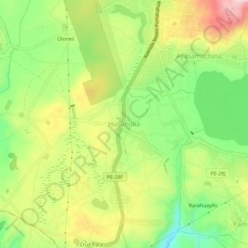 Carte topographique Huilahuila, altitude, relief