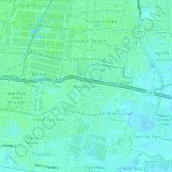 Carte topographique Wadungasri, altitude, relief