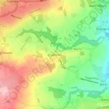 Carte topographique Craghead, altitude, relief