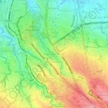 Carte topographique Babakan Pasar, altitude, relief