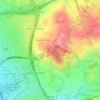 Carte topographique Tandle Hill, altitude, relief