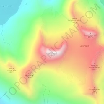 Carte topographique Visbretinden, altitude, relief
