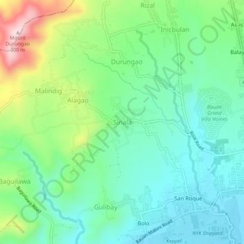 Carte topographique Sinala, altitude, relief