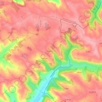 Carte topographique Campagnac, altitude, relief