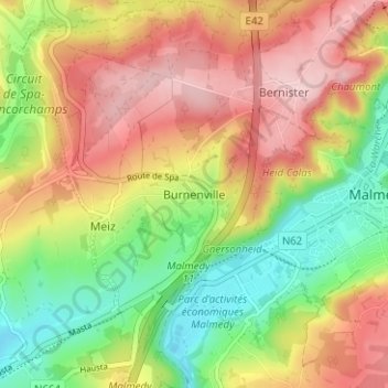 Carte topographique Burnenville, altitude, relief