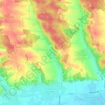 Carte topographique Hirschbach, altitude, relief