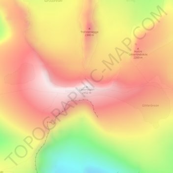 Carte topographique Glittertinden, altitude, relief