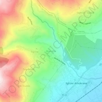 Carte topographique Bourafâa, altitude, relief