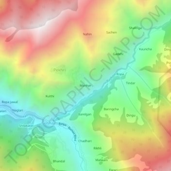Carte topographique Manhar, altitude, relief