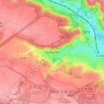 Carte topographique Vauhallan, altitude, relief