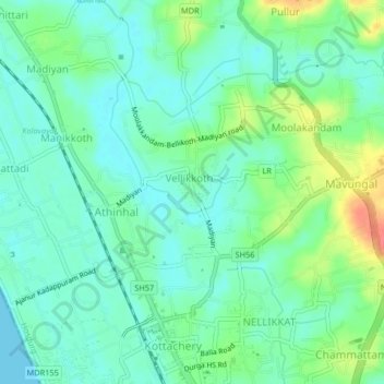 Carte topographique Ajanur, altitude, relief