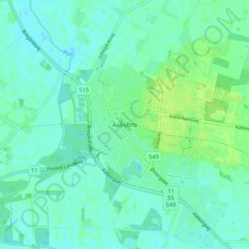 Carte topographique Aabybro, altitude, relief