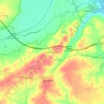 Carte topographique Sobral de Cima, altitude, relief