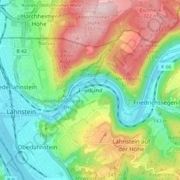 Carte topographique Friedland, altitude, relief