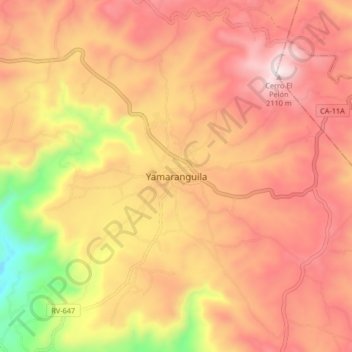 Carte topographique Yamaranguila, altitude, relief