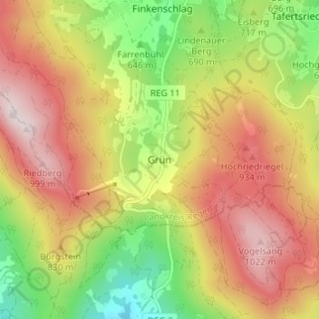 Carte topographique Grün, altitude, relief