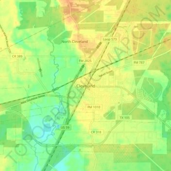 Carte topographique Cleveland, altitude, relief