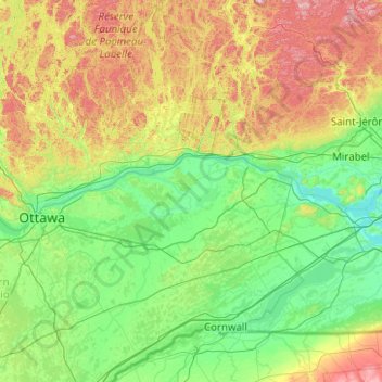 Carte topographique Prescott and Russell, altitude, relief