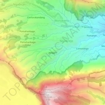 Carte topographique Jenggiri, altitude, relief