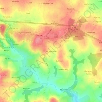 Carte topographique Quinquis Gestin, altitude, relief