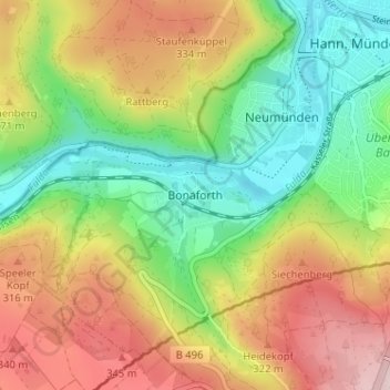 Carte topographique Bonaforth, altitude, relief