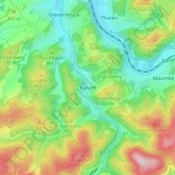 Carte topographique Bonzel, altitude, relief