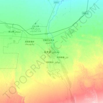 Carte topographique Qarqan, altitude, relief