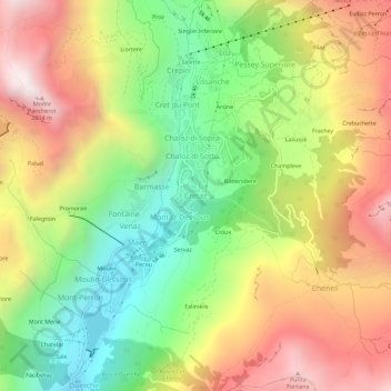 Carte topographique Cretaz, altitude, relief