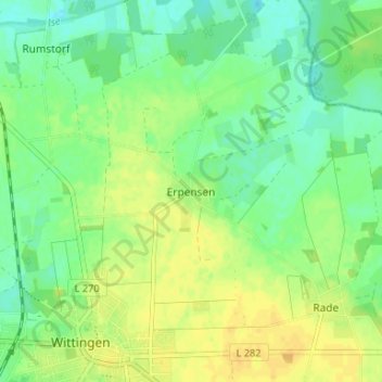 Carte topographique Erpensen, altitude, relief