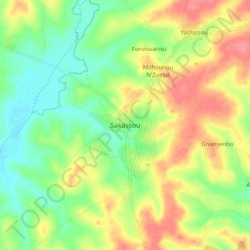 Carte topographique Sakassou, altitude, relief