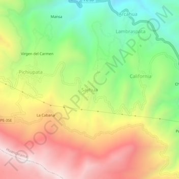 Carte topographique Sayhua, altitude, relief