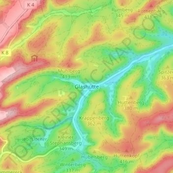 Carte topographique Glashütte, altitude, relief
