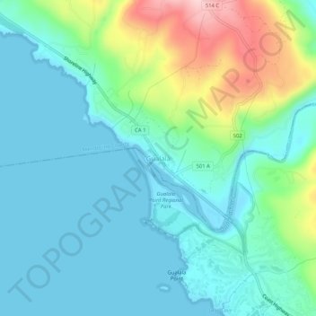 Carte topographique Gualala, altitude, relief
