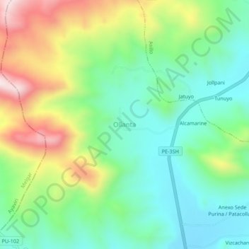 Carte topographique Ollanta, altitude, relief