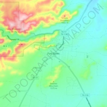 Carte topographique Fort Davis, altitude, relief