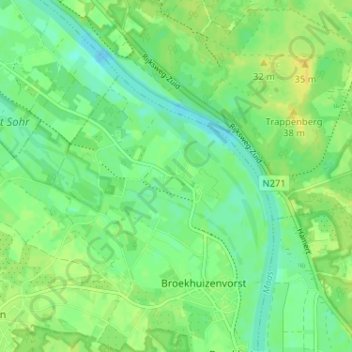 Carte topographique Ooijen, altitude, relief