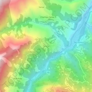 Carte topographique Tocaña, altitude, relief