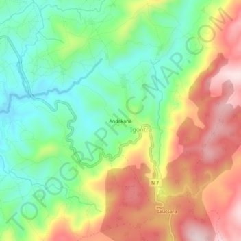 Carte topographique Andakana, altitude, relief