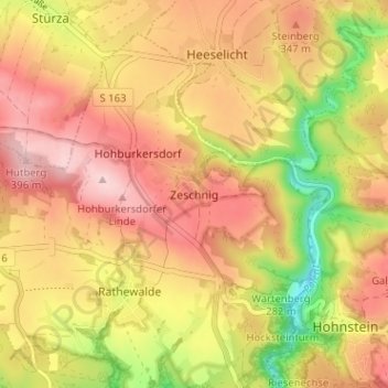 Carte topographique Zeschnig, altitude, relief